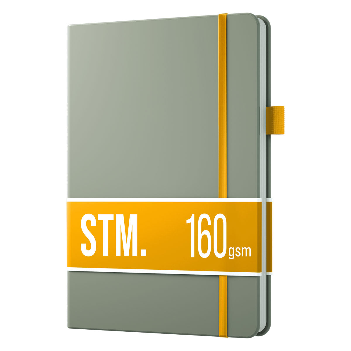 The photo features a sage-colored Scribbles That Matter bullet journal with a mustard-colored strap to hold it closed. The journal includes a mustard-colored pen folder.