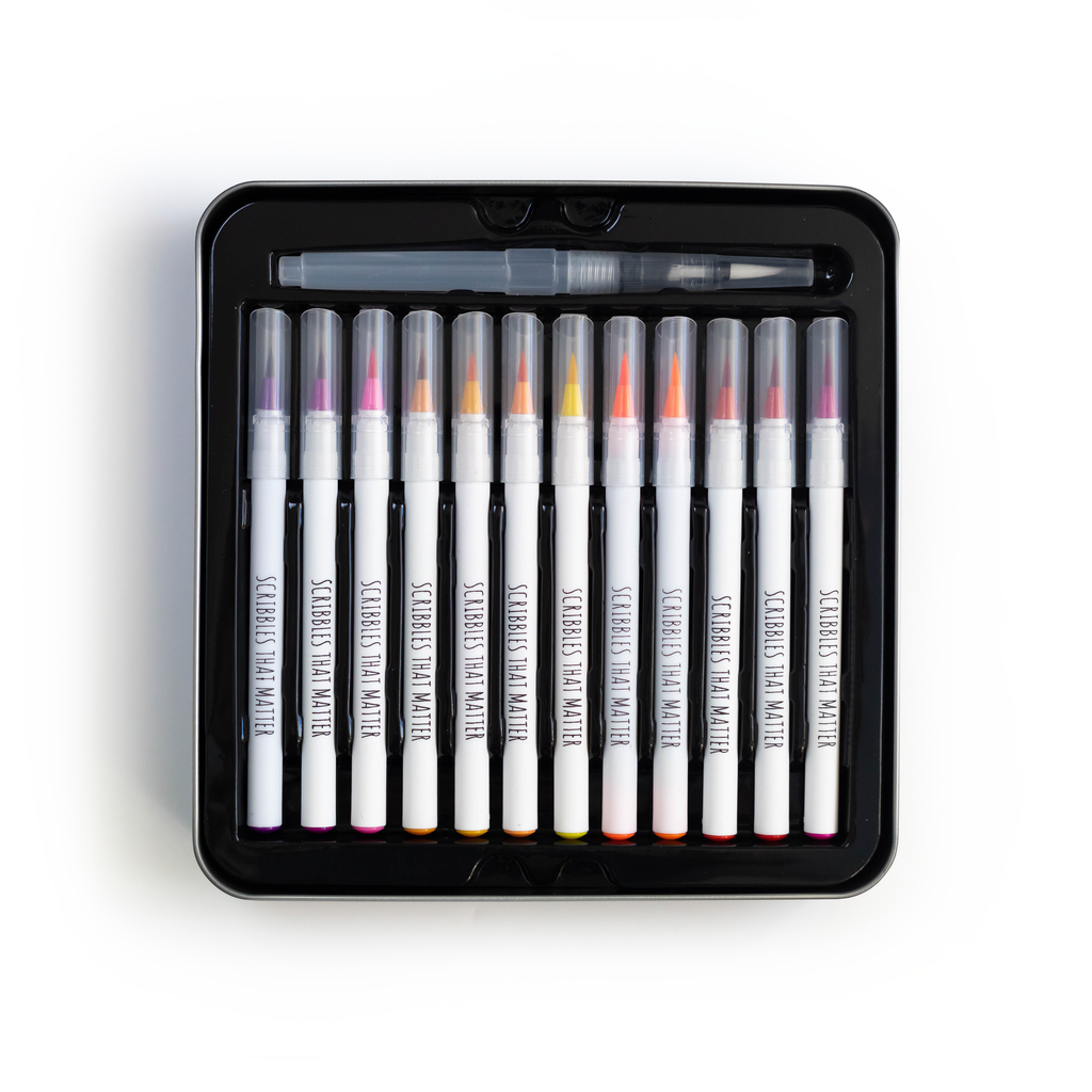 Scribbles That Matter Watercolor Brush Pens 24 Set Tin Case